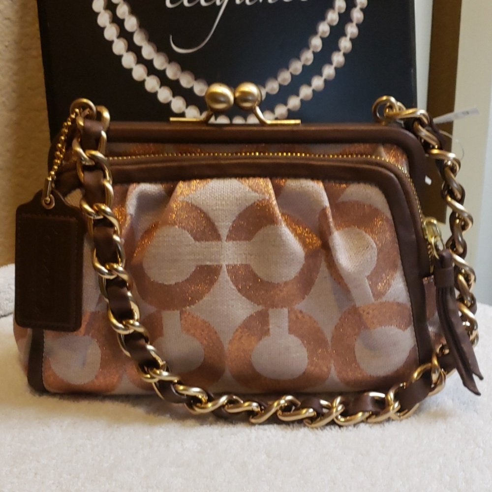 Coach Parker Op Art Metallic Rose Clutch